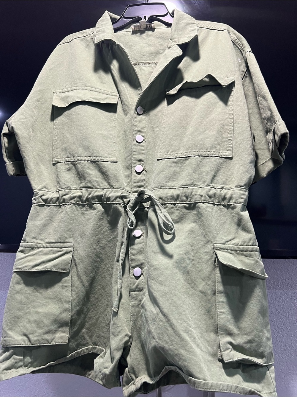Pinch Sage Green Utility Drawstring Jacket Romper